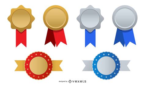 3D Ribbon Badge Set Vector Download