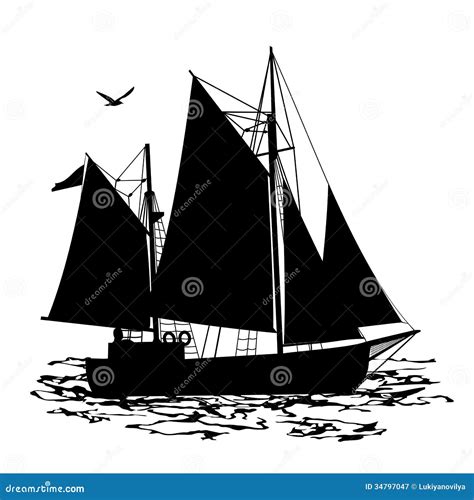 Sailing Boat Silhouette View From A Side Stock Vector Illustration Of