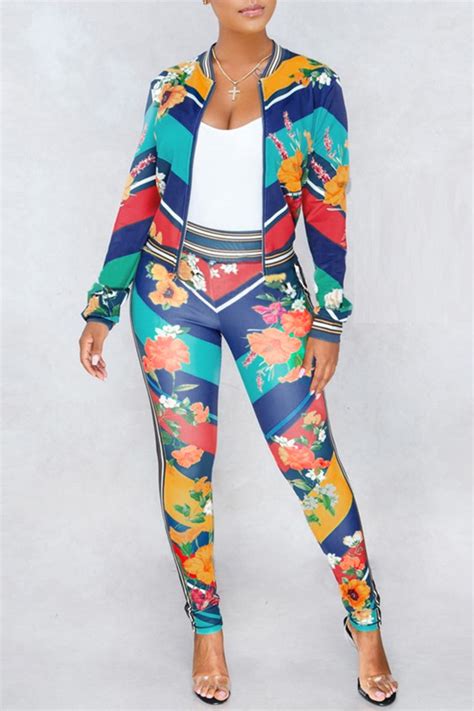 Wholesale Croci Casual Floral Printed Two Piece Pants Set Non