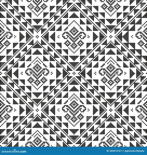 Filipino Folk Art Yakan Vector Seamless Pattern In Black And White