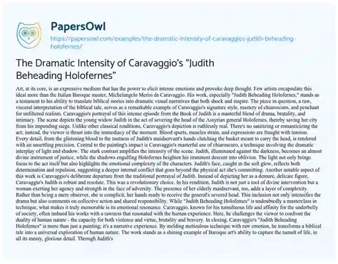 The Dramatic Intensity of Caravaggio's "Judith Beheading Holofernes" - Free Essay Example - 557 ...