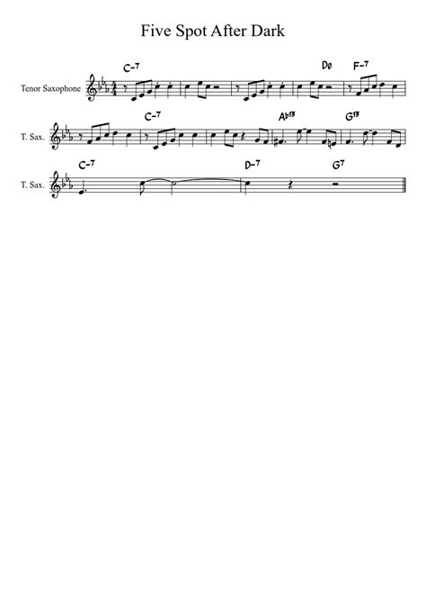 Five Spot After Dark Sheet Music For Saxophone Tenor Solo Musescore