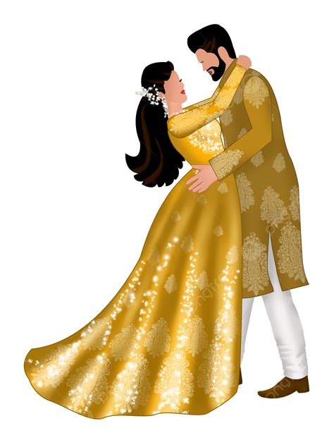 Indian Wedding Dancing Haldi Couple Outfits Gown And Kurta For Bride