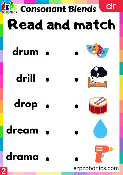 Group Dr Words Read And Match Phonics Consonant Blends Worksheet