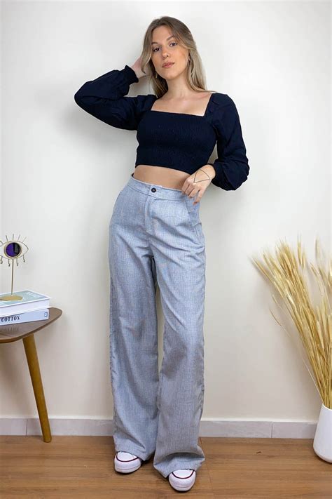 Calça Wide Leg Alfaiataria Riu Kiu Moda Feminina