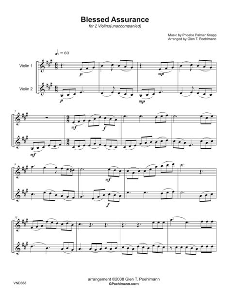 Blessed Assurance Violin Duet Unaccompanied Grade 3 Arr Glen