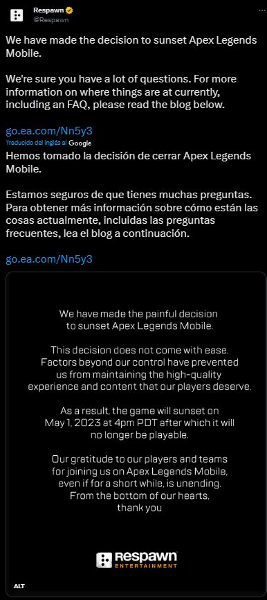 Apex Legends Mobile Cerrar El De Mayo Por Factores Fuera De Nuestro