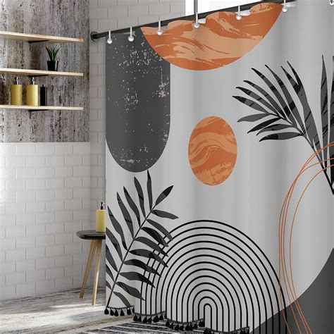 Amazon Giumsi Boho Mid Century Leaf Shower Curtain Arch Sun Design