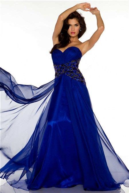 A Line Sweetheart Long Royal Blue Chiffon Beaded Formal Occasion