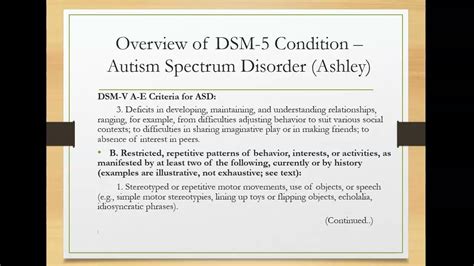 Dsm V Criteria For Autism Spectrum Disorder Youtube