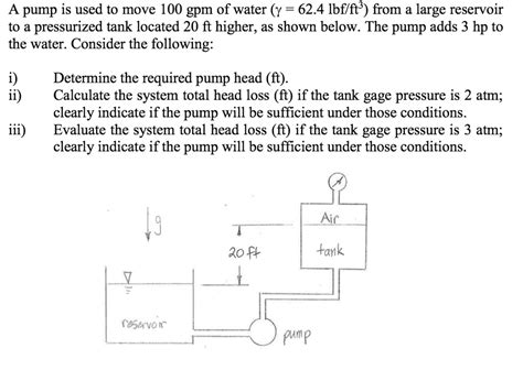 SOLVED A pump is used to move 100 gpm of water 62 4 lbf ftÂ³ from