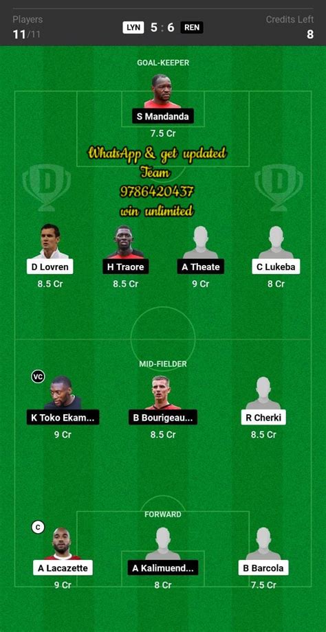 Lyn Vs Ren Dream11 Team Fantasy Prediction Ligue 1