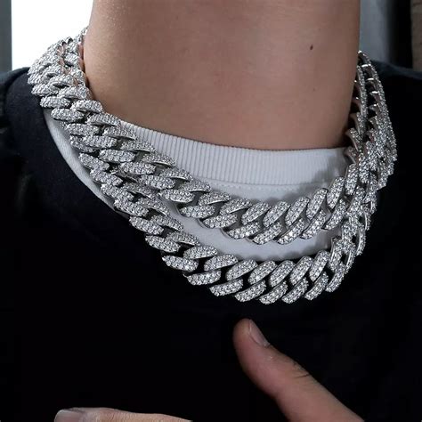 19mm Iced Out Cuban Link Chain In White Gold And Cz Diamonds Etsy