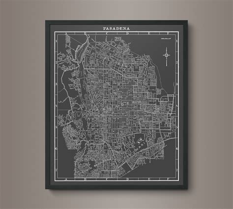 1930s Monochromatic Map of Pasadena – Art Circa