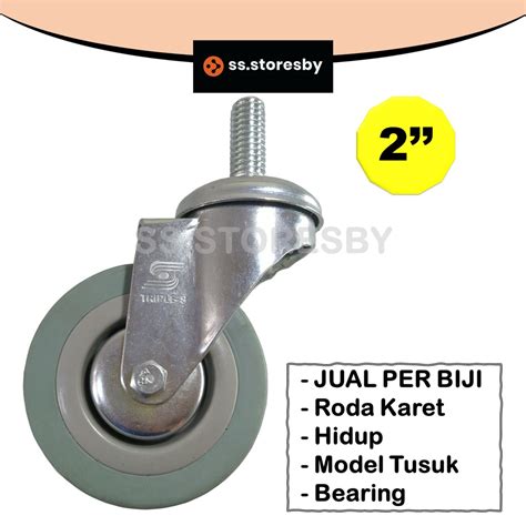 Jual 2 ABU ABU RODA KARET HIDUP AS BAUT DRAT TUSUK RODA CASTER TROLI