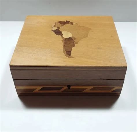 RARE VINTAGE SOUTH American Continent Map Marquetry Wooden Trinket Box £19.99 - PicClick UK