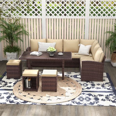 Yangming Outdoor Patio Furniture Set, 7 Piece Sectional Clearance Sets Dining Table Rattan ...