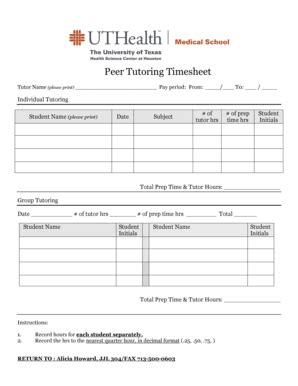 Fillable Online Med Uth Tmc Peer Tutoring Timesheet Texas Medical