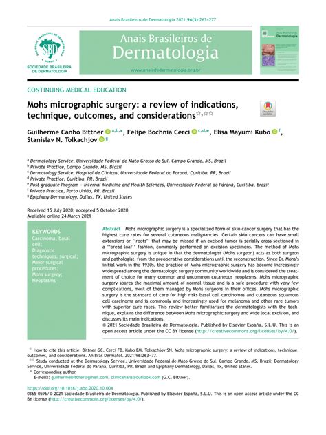 Pdf Mohs Micrographic Surgery A Review Of Indications Technique