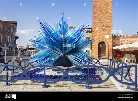 Murano Island Venice Italy September 23 Blue Sculpture Made Of Murano Glass On Campo San