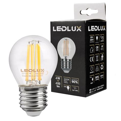 Żarówka Led E27 G45 4w Filament Ozdobna CiepŁa Filament G45 E27 4w Ww