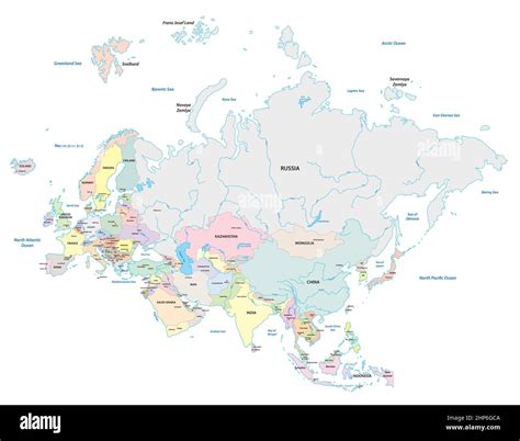 Mappa Vettoriale Dettagliata Dei Due Continenti Europa E Asia Eurasia