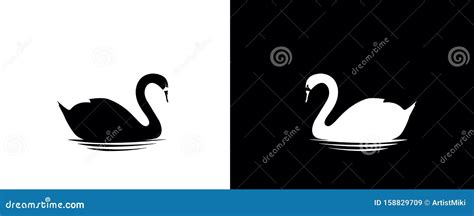 Swans Silhouettes Swimming Vector Two Pieces Minimalist Poster Design