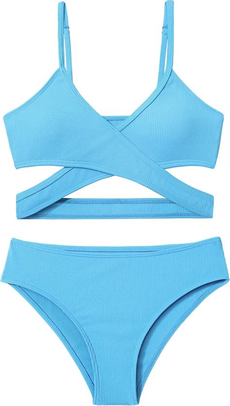 Doumlop Conjunto de bikini para niñas traje de baño de dos piezas color liso para niñas