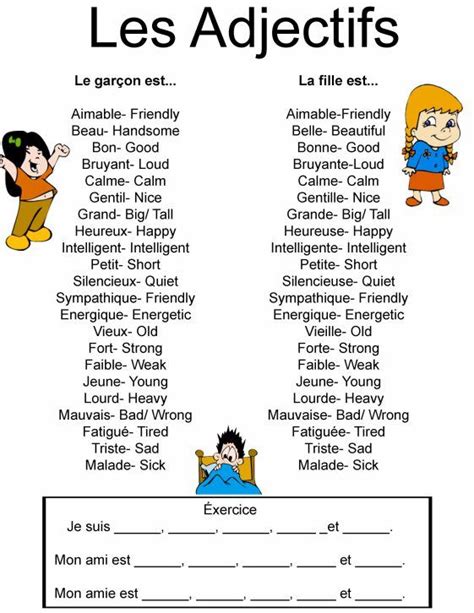 Adjective List Basic French Words French Adjectives French Worksheets