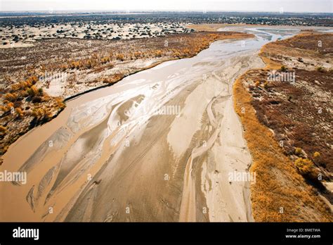 Hetian River runs dry, Moyu County, Hotan Prefecture, Xinjiang Uyghur Autonomous Region, China ...