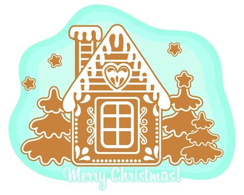 Casa De Pan De Jengibre De Navidad Con Abetos Y Texto Feliz Navidad