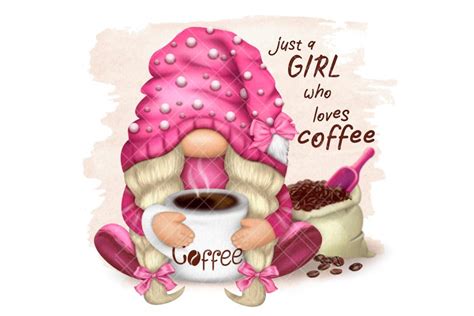 Coffee Gnome PNG Clipart Cute Gonk Sublimation Pink Girl