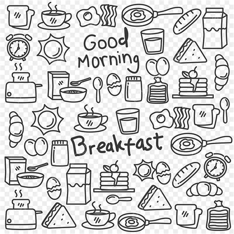 Set Of Breakfast Food Doodle Vector Illustration Breakfast Doodle