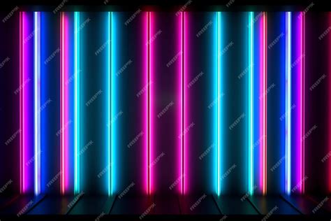 Premium AI Image | A wall of neon lights with a blue and pink neon sign.