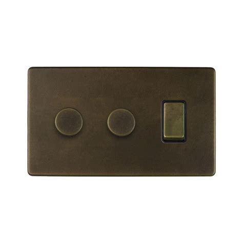 Soho Lighting Vintage Brass 3 Gang Light Switch With 2 Dimmers 2 Way Switch And 2x Trailing