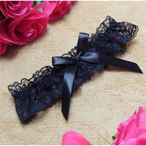 Jarretière en dentelle noire Noeud satin noir Accessoire mariage lingerie Noir NOIR