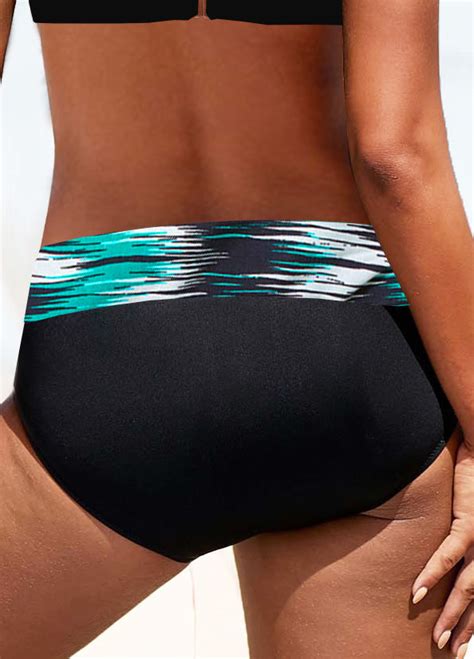 Mid Waisted Dazzle Colorful Print Black Bikini Bottom Modlily