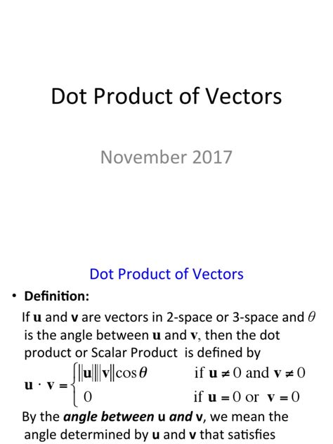 Dot Product of Vectors | PDF | Triangle | Perpendicular