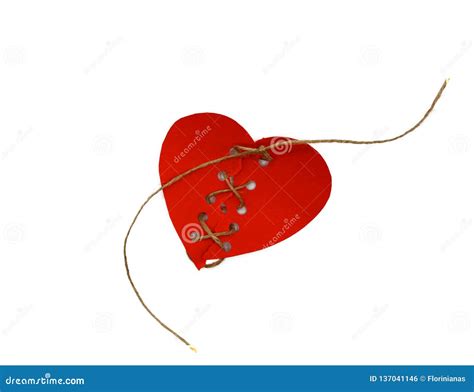 Mended Red Heart Broken Heart Concept Heart Fixed With Hemp String