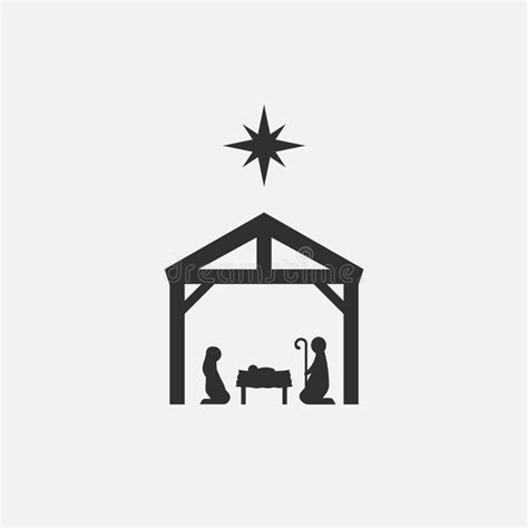 Birth of Christ, Silhouette of Mary, Joseph and Jesus Isolated on White Background. Vector ...