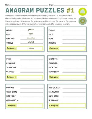 Anagram Puzzles #1 | Worksheet | Education.com