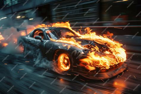 premium photo  car  flames   side  burning  flames