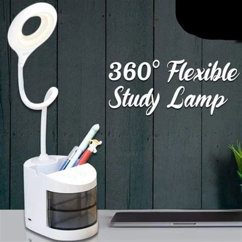 Elegant White Led Study Table Lamp With Stationary Storage By Ak At Rs