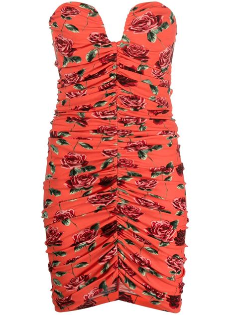 Magda Butrym Floral Ruched Minidress In Red Modesens