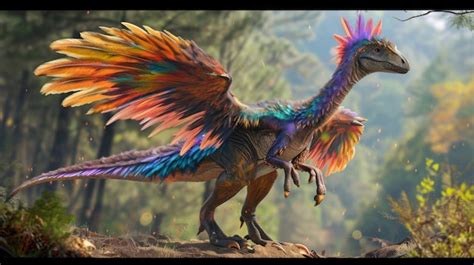 Premium Photo | A reconstruction of a feathered dinosaur with vibrant ...