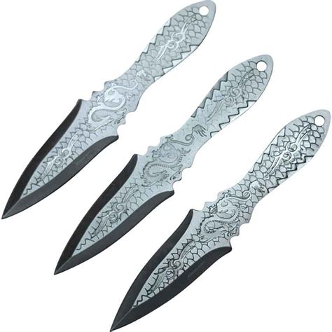 Set Of 3 Silver Dragon Scale Throwing Knives