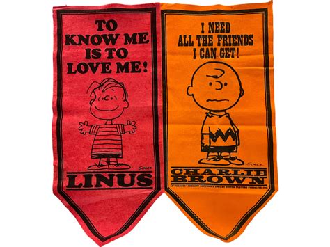 Lot - (2) Vintage PEANUTS CHARLIE BROWN LINUS Felt Banners. Measures 15 ...