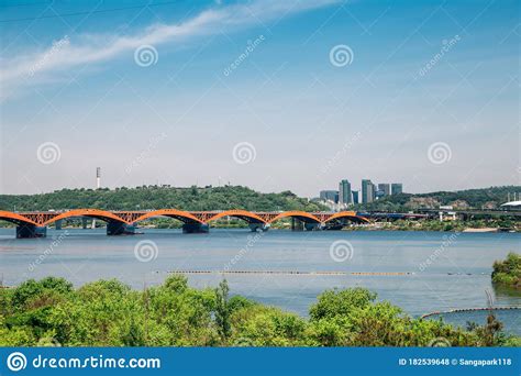 Han River With Seongsan Bridge At Night In Seoul Korea Seongsan Bridge