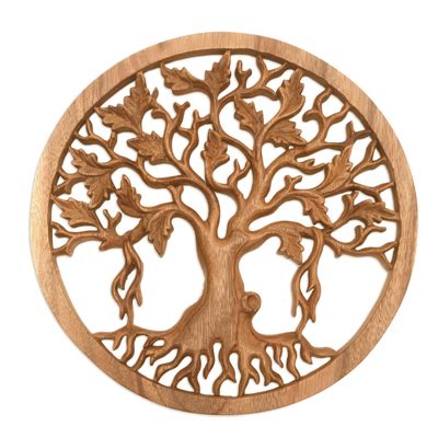 Unicef Market Hand Carved Suar Wood Tree Relief Panel From Bali