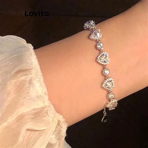 Lovito Women Casual Heartshape Rhinestone Exquisite Versatile Bracelet